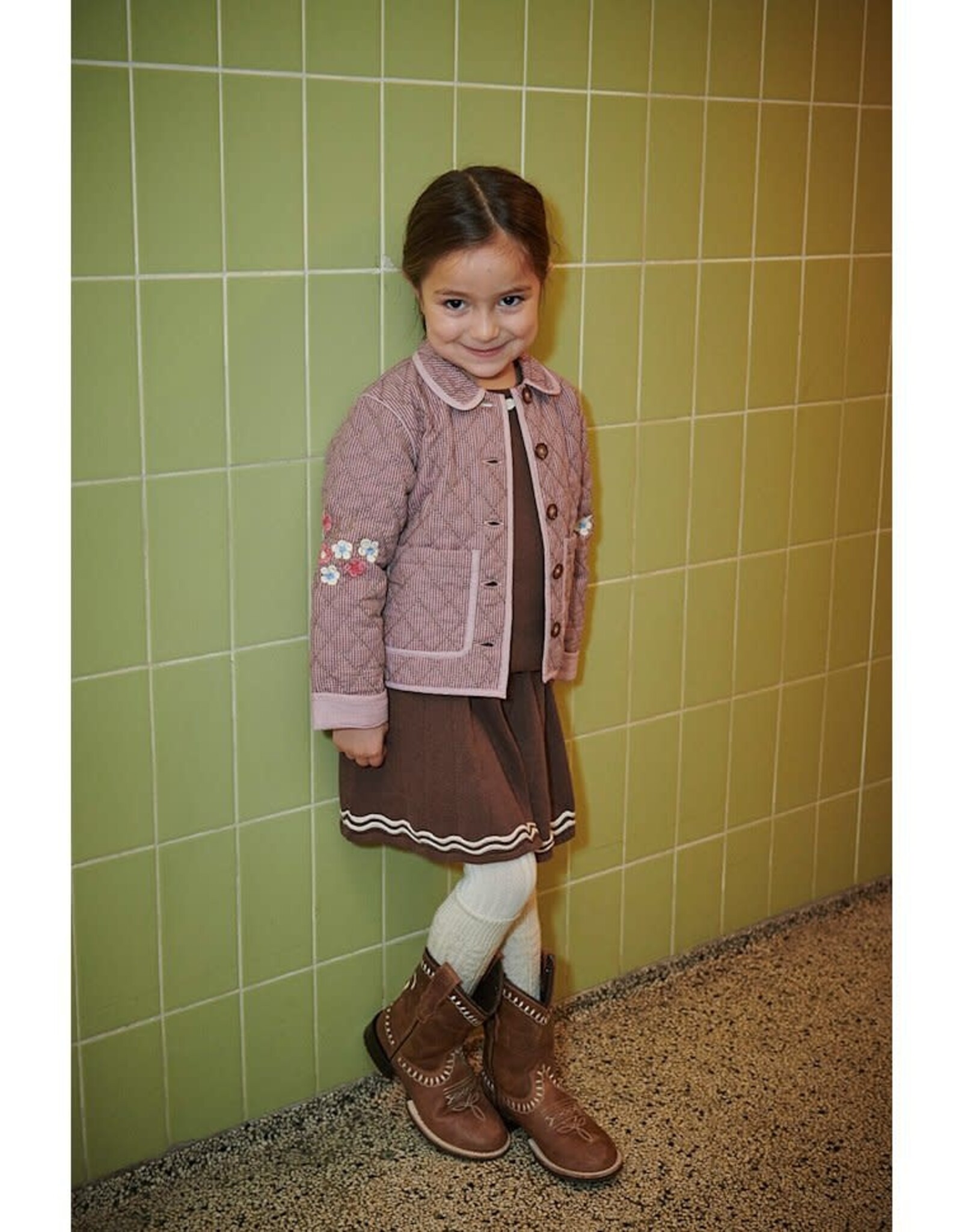 Copenhagen Colors Checkered Quilted Jacket w. Embroidery Winter Rose Check Comb.