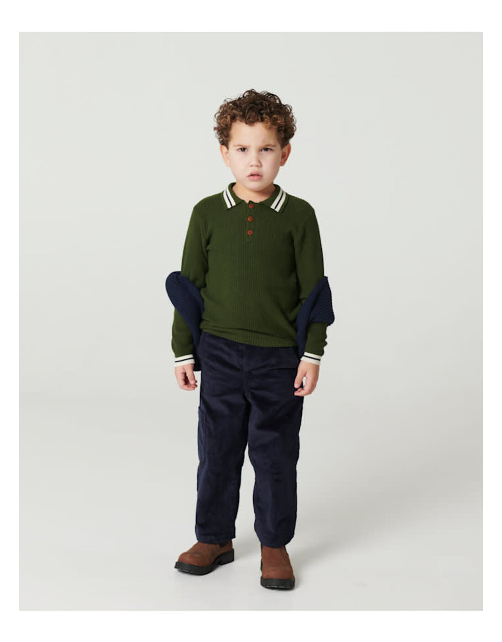Copenhagen Colors Long-Sleeved Knitted Waffle Polo Dk. Green Comb.