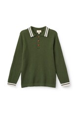 Copenhagen Colors Long-Sleeved Knitted Waffle Polo Dk. Green Comb.