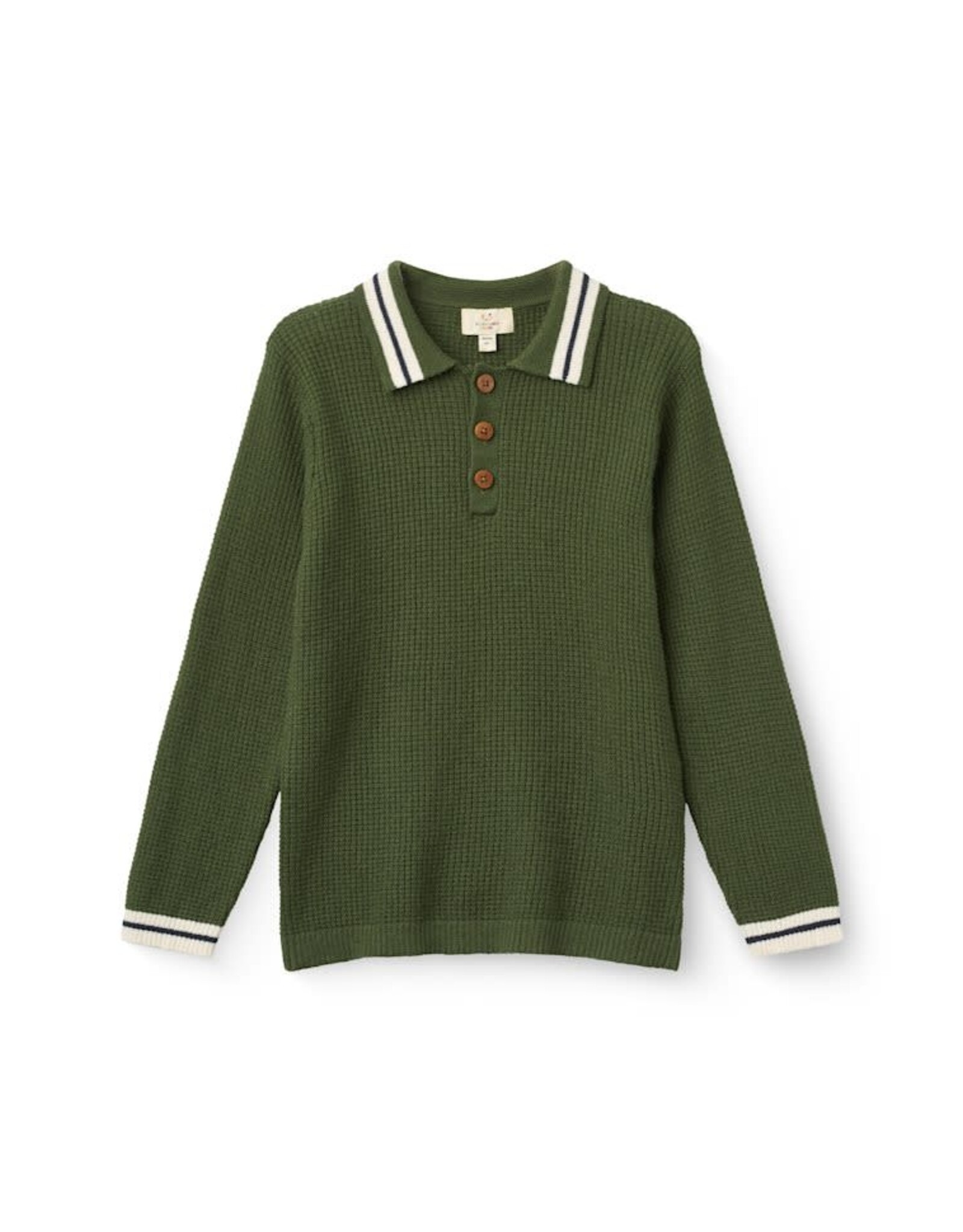 Copenhagen Colors Long-Sleeved Knitted Waffle Polo Dk. Green Comb.