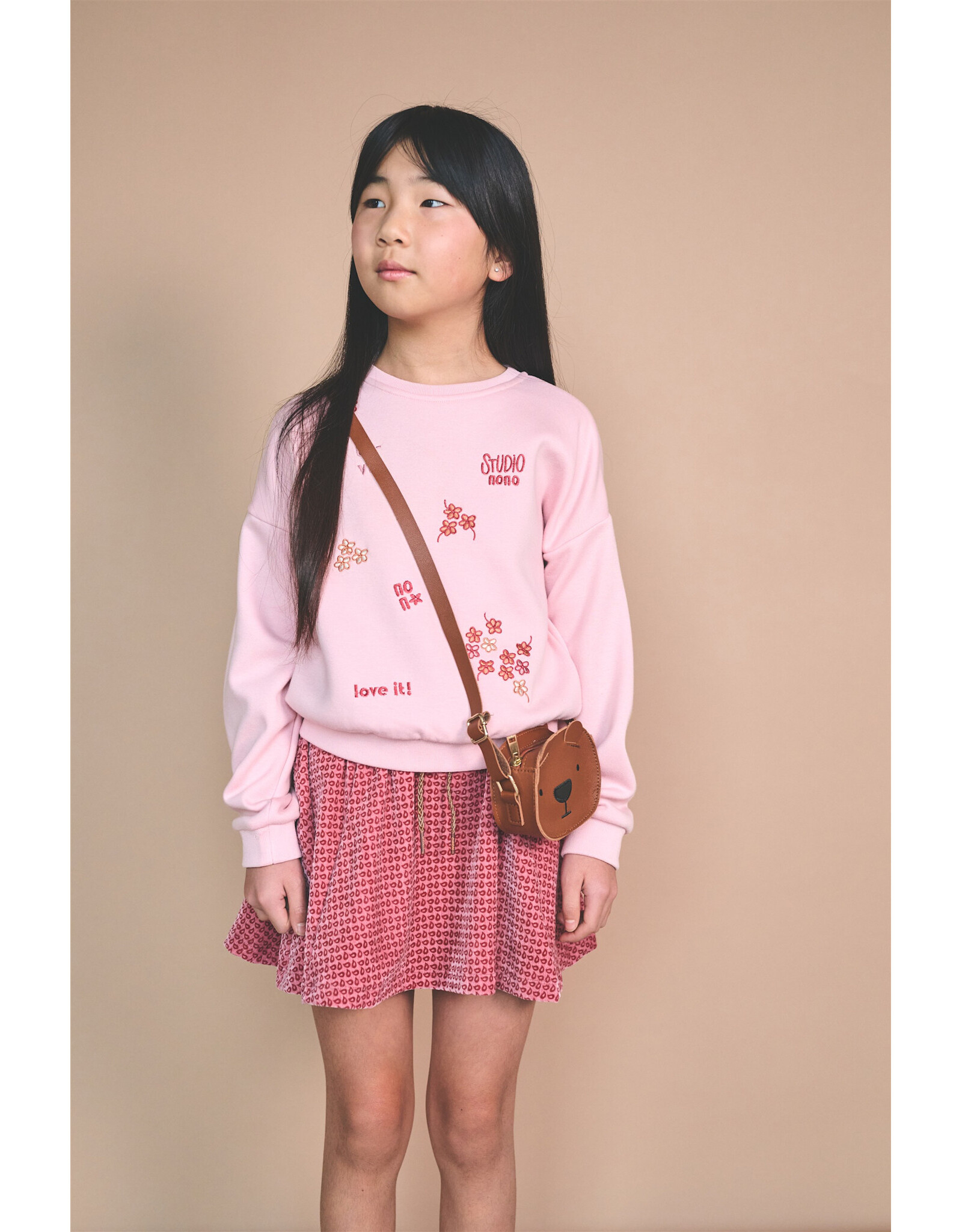 Nono Nacey Flared Velvet AOP skirt Sunset Pink
