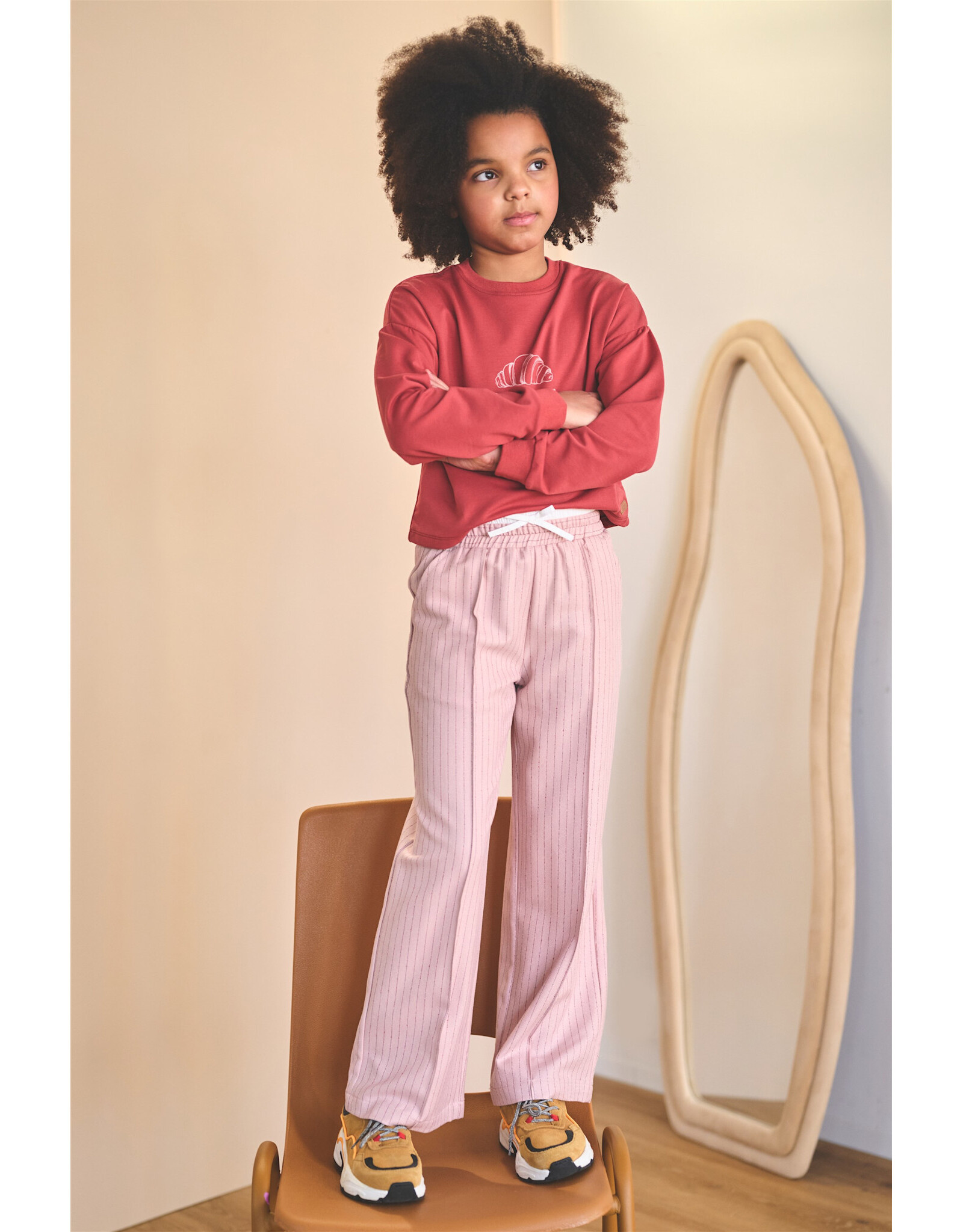 Nono Sarah Pinstripe Pants with contrast waistband Rosa