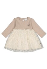 Feetje Jurk met geborduurd tule - Dress to Impress Taupe melange