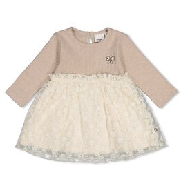 Feetje Jurk met geborduurd tule - Dress to Impress Taupe melange