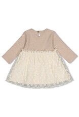 Feetje Jurk met geborduurd tule - Dress to Impress Taupe melange