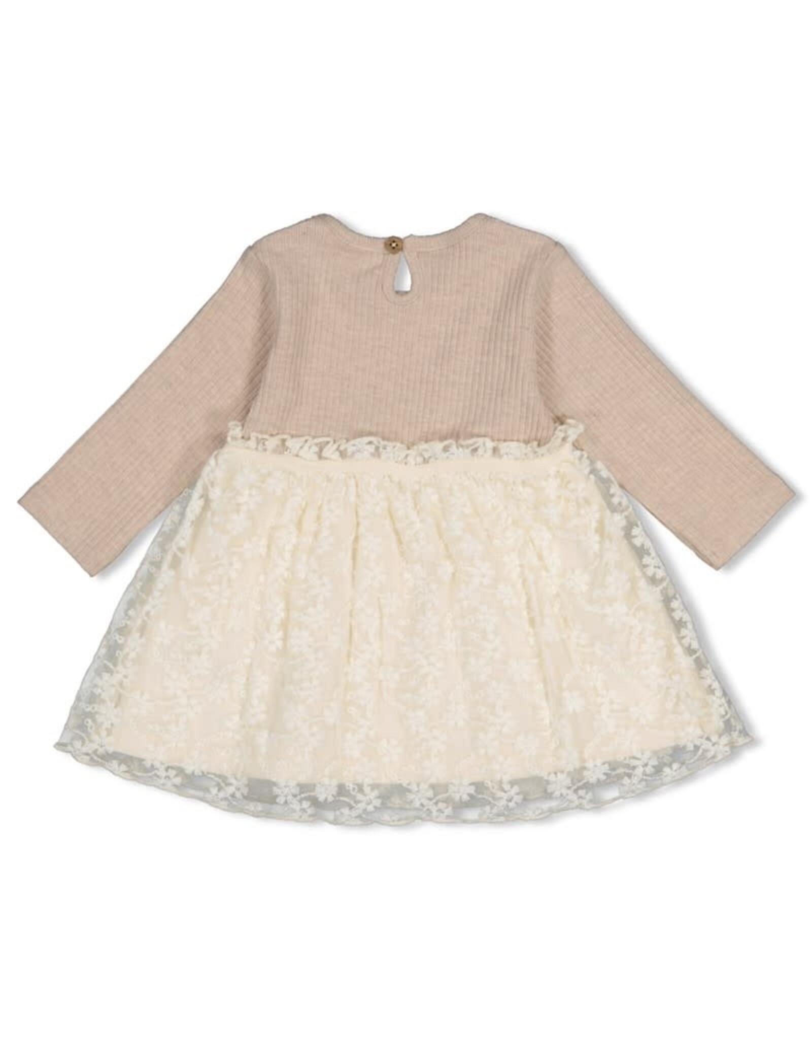 Feetje Jurk met geborduurd tule - Dress to Impress Taupe melange