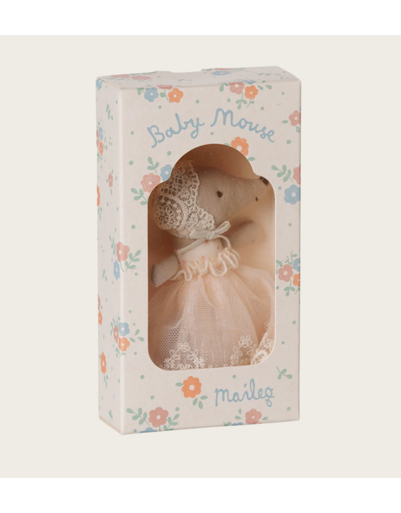 Maileg Baby mouse in gown Powder