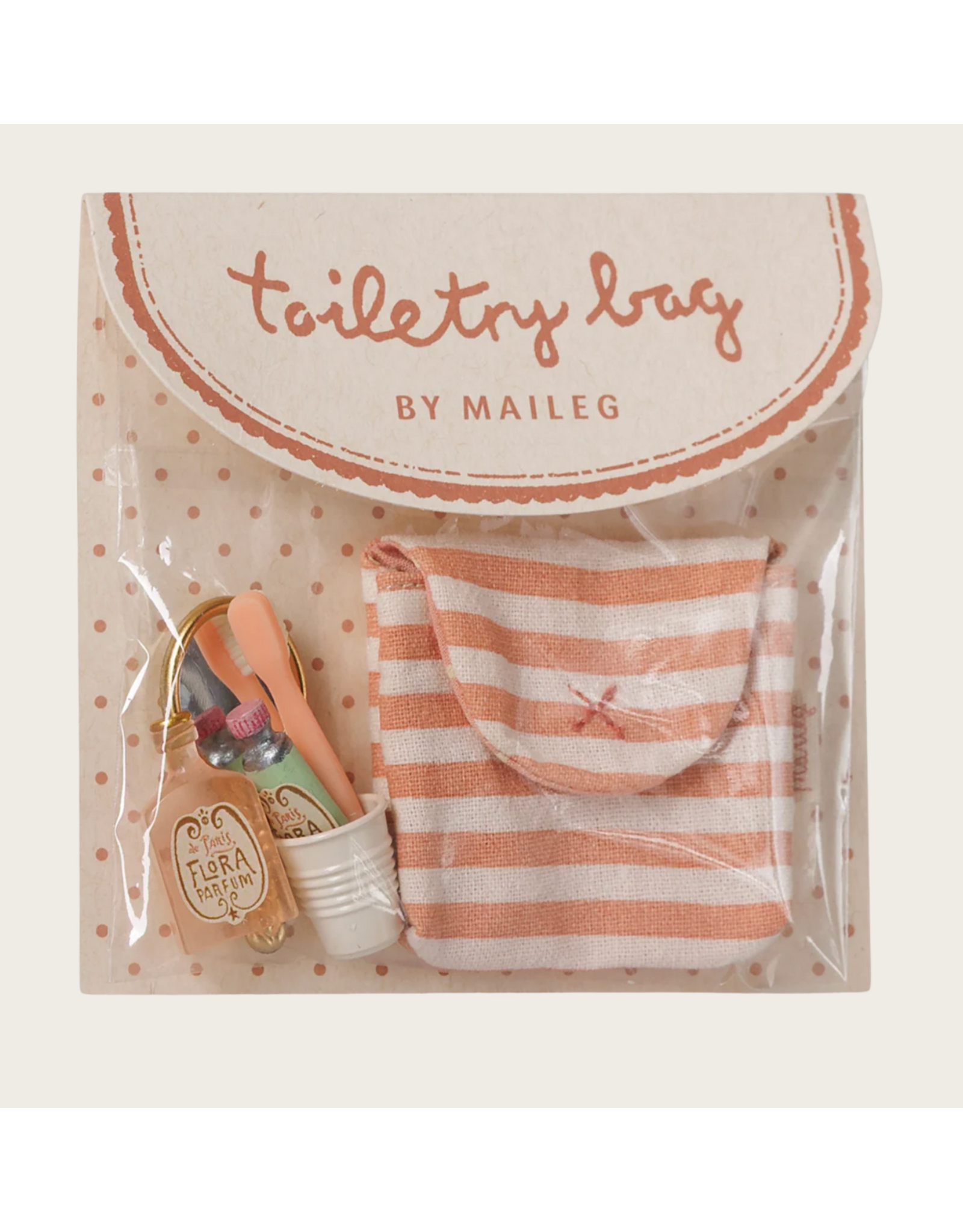 Maileg Toothbrush set in bag Mouse Coral stripe