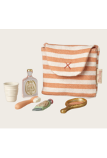 Maileg Toothbrush set in bag Mouse Coral stripe