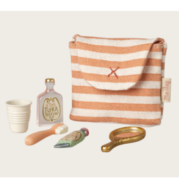 Maileg Toothbrush set in bag Mouse Coral stripe