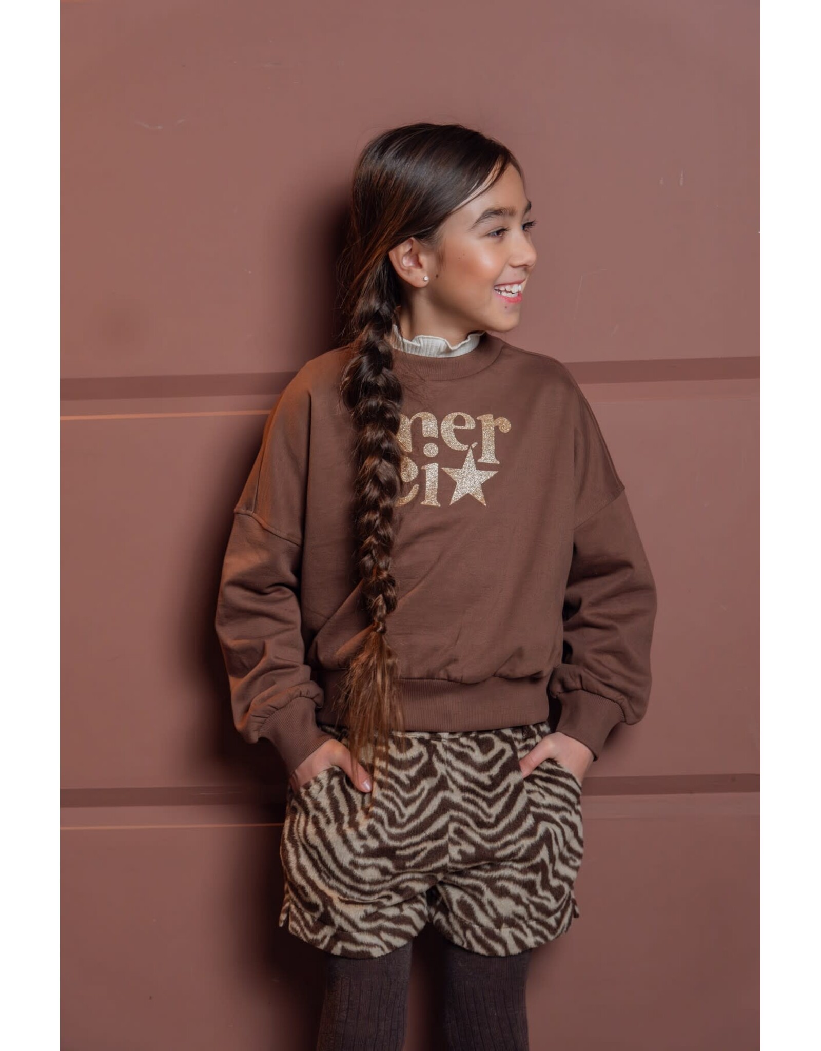 Like Flo Danee Flo girls oversized sweater Choco