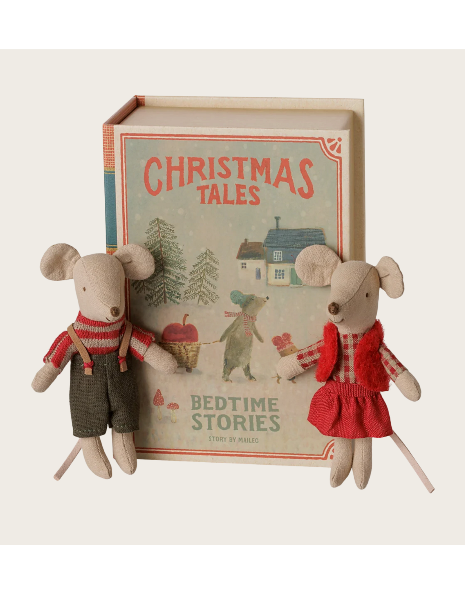 Maileg Christmas twin mice little sister and brother in book