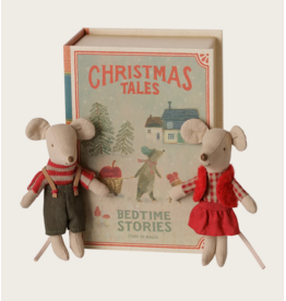 Maileg Christmas twin mice little sister and brother in book