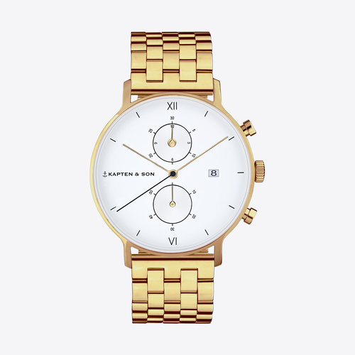 Kapten and Son Chrono Gold Steel Horloge Kapten and Son Chrono Gold Steel Horloge
