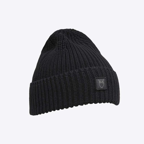 Knowledge Cotton Leaf Ribbing Hat Black Jet Muts Knowledge Cotton Leaf Ribbing Hat Black Jet Muts