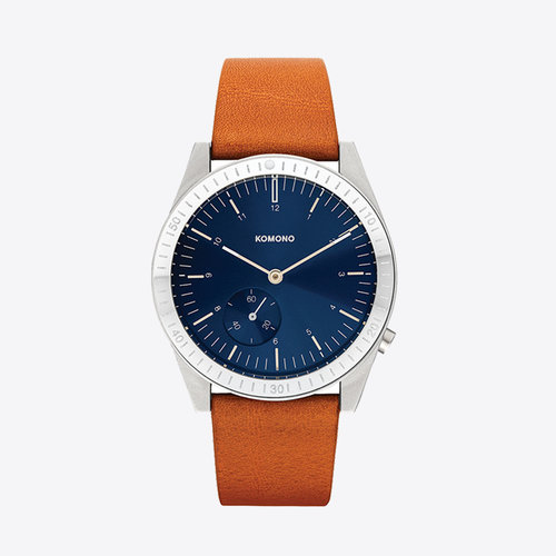 Komono Ray Legacy Leather Silver Blue Cognac Watch