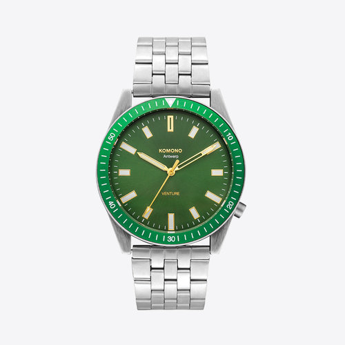 Komono Ray Venture Estate Silver Green Watch