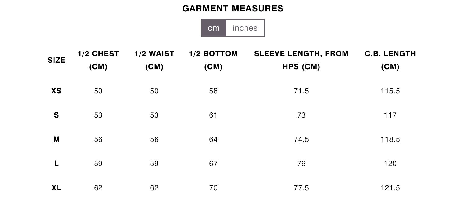 Scandinavian Edition Meridian Midnight garment measurements