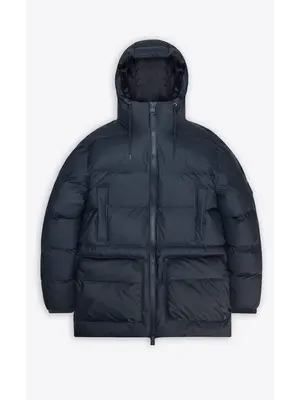 Rains Alta Long Puffer Cargo Jacket Navy Frakke