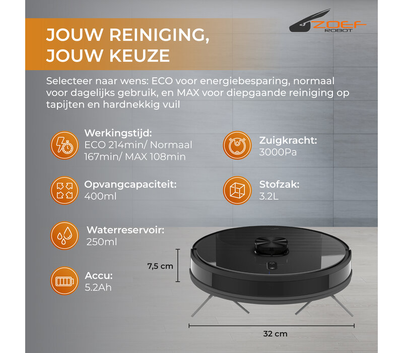 Zoef Robot robotstofzuiger Arie met afzuigunit