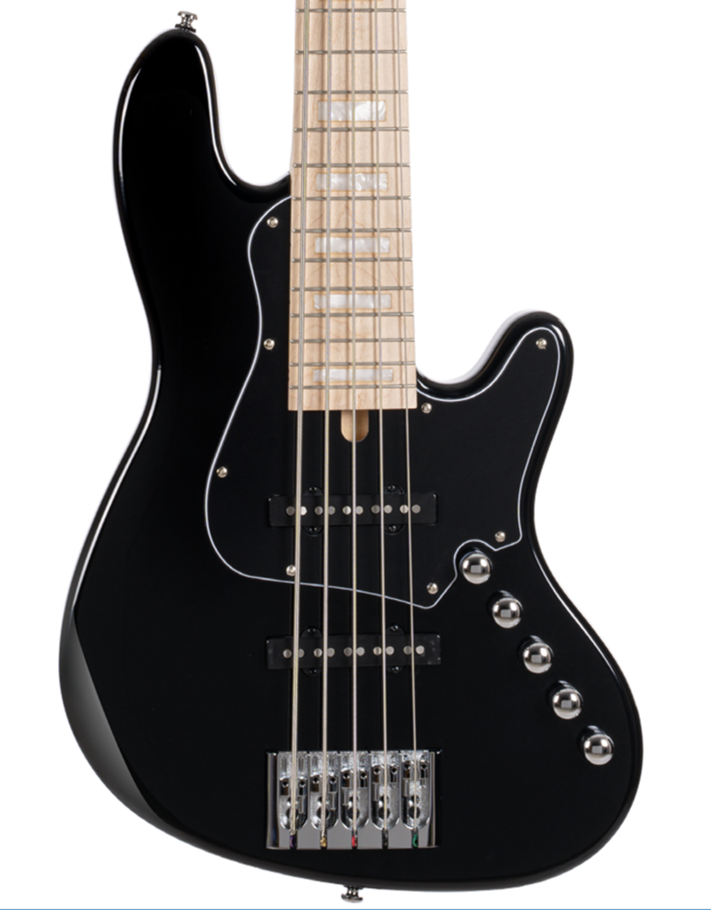 Cort Cort Elrick NJS5 5-String Bass Guitar, Gloss Black Finish w/ Maple Fingerboard & Gig-Bag