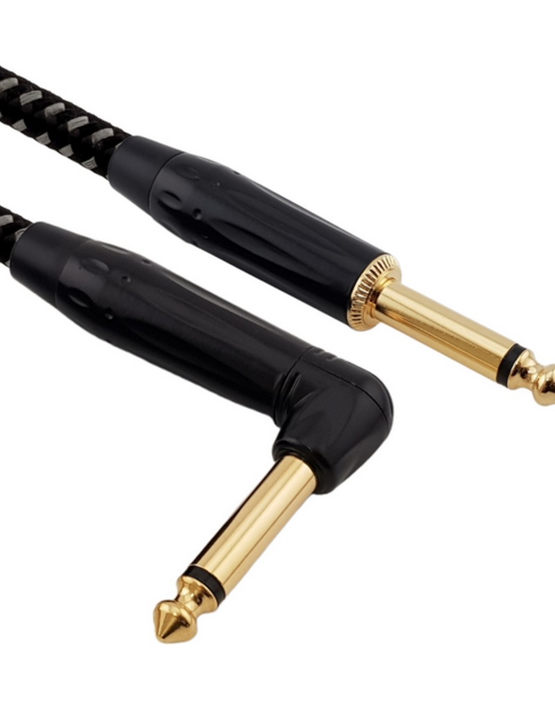 Red's music cable Red's Cable GCF1250BG FOP braided Black/Grey 5 meter Jack/Jack Angled