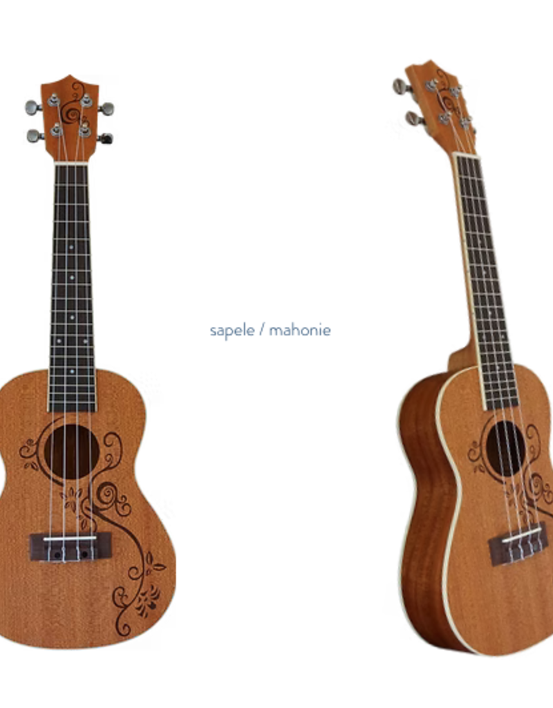 CLX Ukulele Flowers Concert model Dark brown