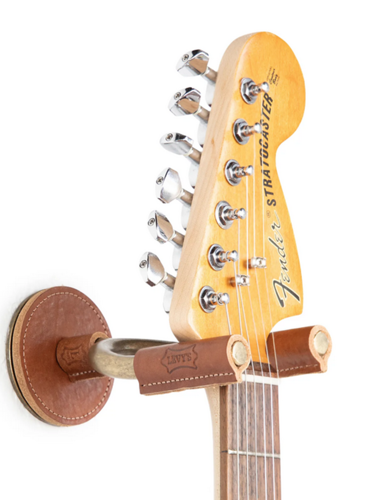 levy's Levy massief messing muurhanger met bruin lederen omhulsel