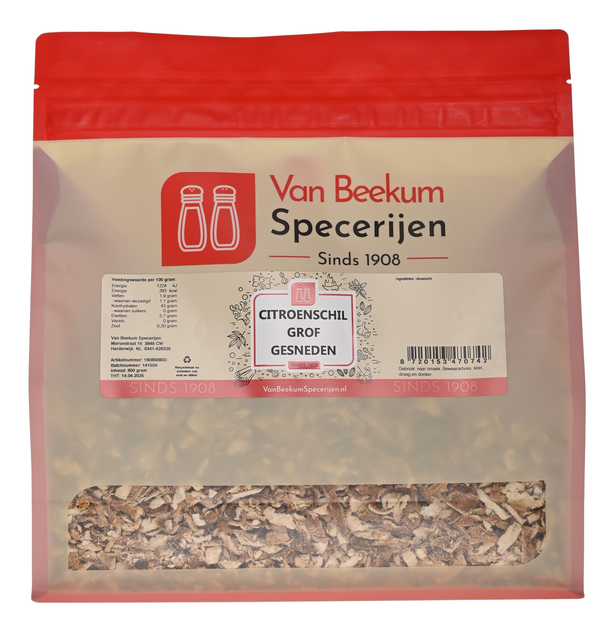 Citroenschil Grof Gesneden - 800 gram Grootverpakking