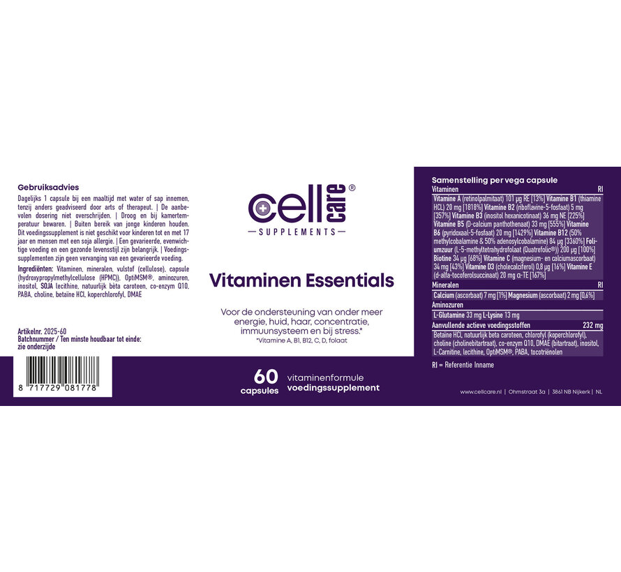 Vitamin Essentials  60 or 120 capsules