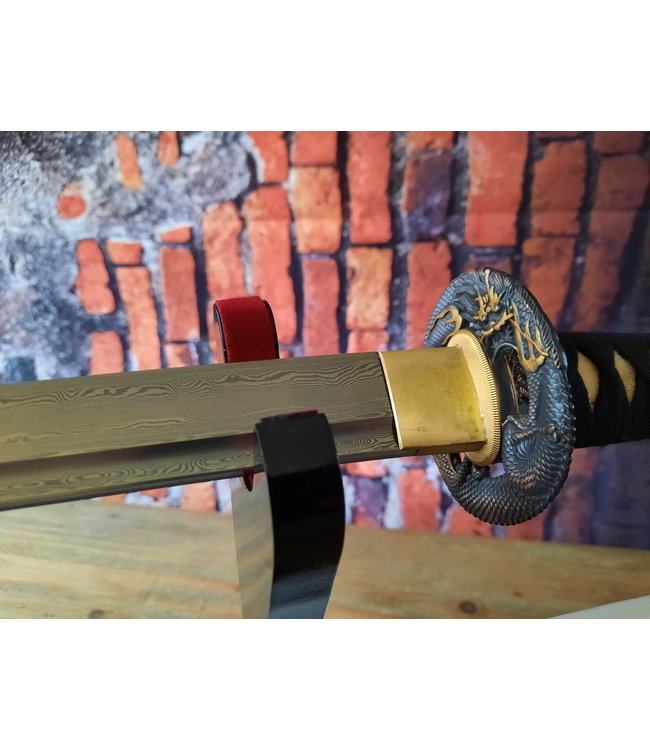 Wit Dragon katana samurai zwaard met Damascus staal