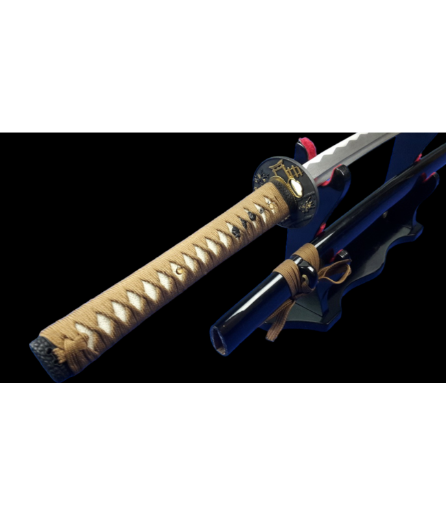 Damast katana met bruine ito