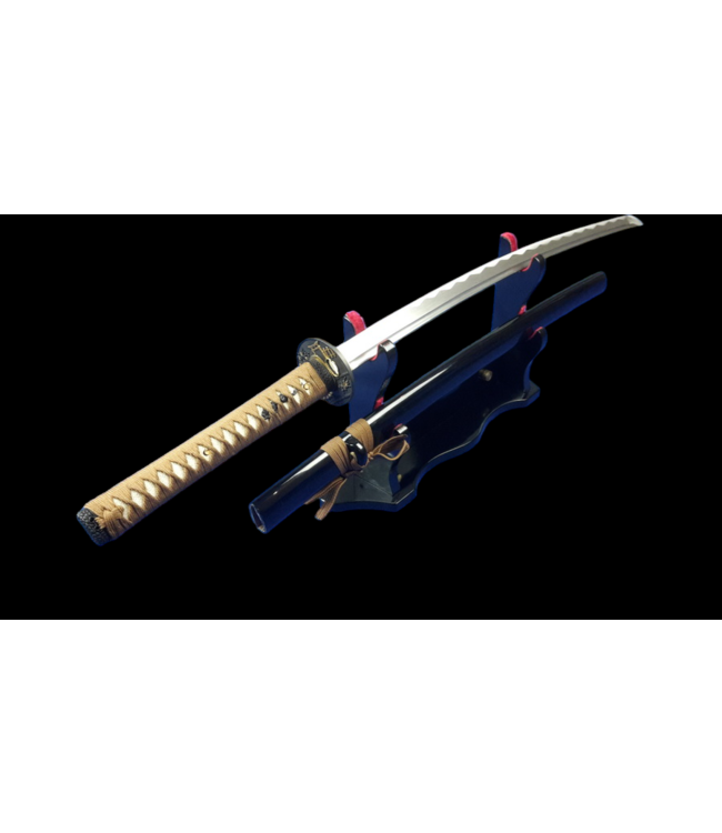 Damast katana met bruine ito