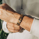 Wood and steel fusion bracelet with 14mm wide links. Pair it with a watch or wear it by itself. Comes in an engraveable wooden box.