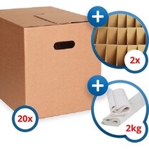 20x KlikKlak® budget verhuisdoos + 2kg papier + 2 vakverdeling - 48x32x33