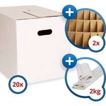 20x KlikKlak® premium verhuisdoos + 2kg papier + 2 vakverdeling - 48x32x33