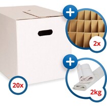 20x KlikKlak® premium verhuisdoos + 2kg papier + 2 vakverdeling - 48x32x33