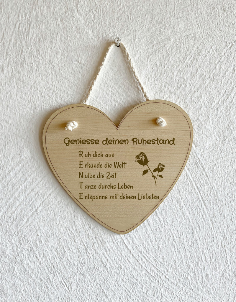 KS Laserdesign Das Deko Herz zum Hängen mit Gravur eignet sich hervorragend als Geschenk zum Ruhestand!