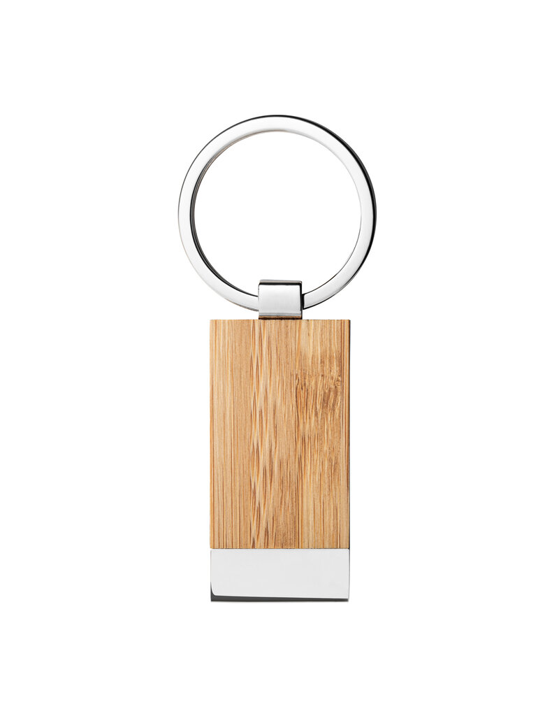 Dieser elegante Schlüsselanhänger hat durch seine Kombination mit Bambus und Metall eine besondere Haptik