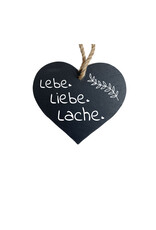 KS Laserdesign Das Schieferherz mit Gravur Lebe, Liebe, Lache; eignet sich zu vielen Anlässen oder als kleine Aufmerksamkeit für zwischendurch