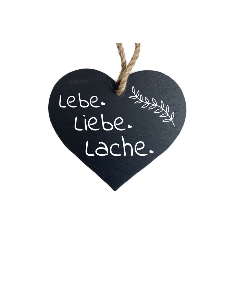 KS Laserdesign Das Schieferherz mit Gravur Lebe, Liebe, Lache; eignet sich zu vielen Anlässen oder als kleine Aufmerksamkeit für zwischendurch