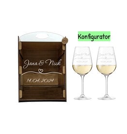 KS Laserdesign Weingläser Geschenkset mit Geschenkbox aus echtem Holz & persönliche Gravur