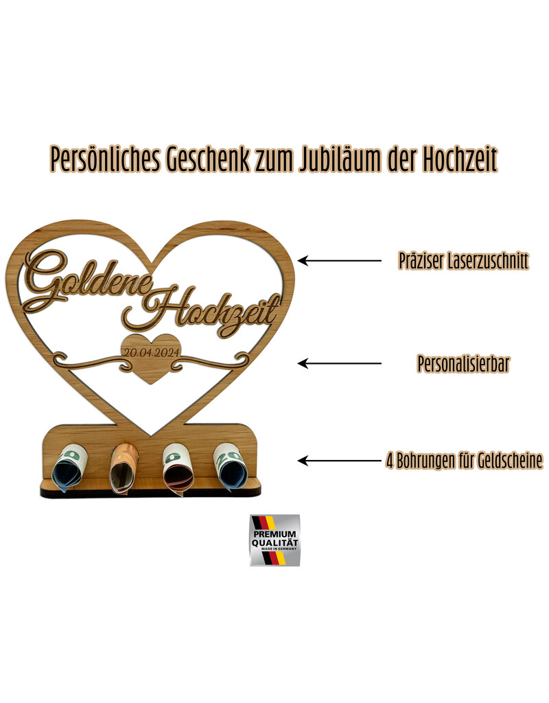KS Laserdesign Personalisiertes Geldgeschenk zur Goldenen Hochzeit