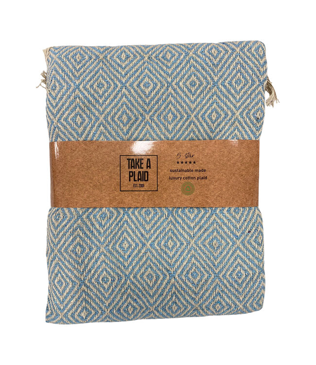 TAKE A PLAID TAKE A PLAID Recycled Throw TH-25 Eco Katoen 125x150 Light Blue