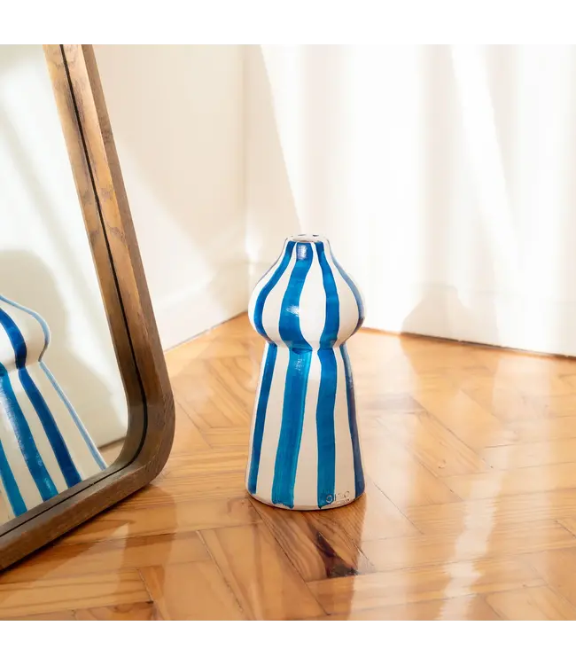 Oito Atelier Bolonha Handgemaakt Wit/Blauw Vaas