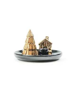 HOUSE VITAMIN HV candle holder xmas tree&house 15x15x11 cm. Black/gold 202804
