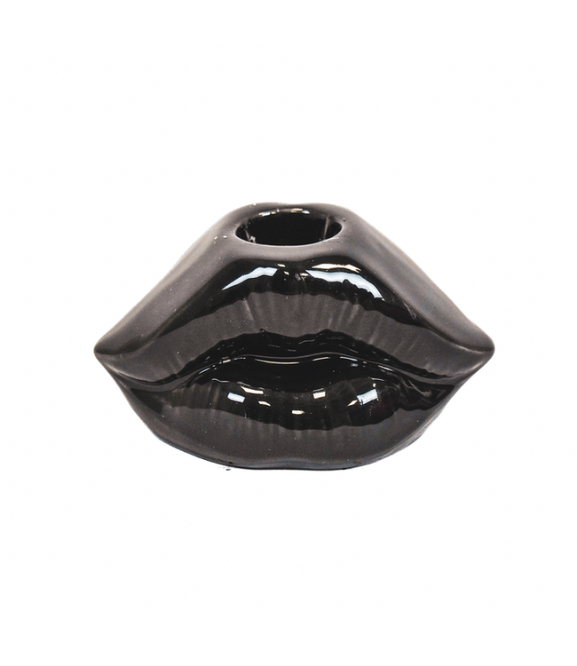 HOUSE VITAMIN Housevitamin Kaarshouder - Lip - Keramiek - Zwart - 10,5x6,5x5,5cm. 203477