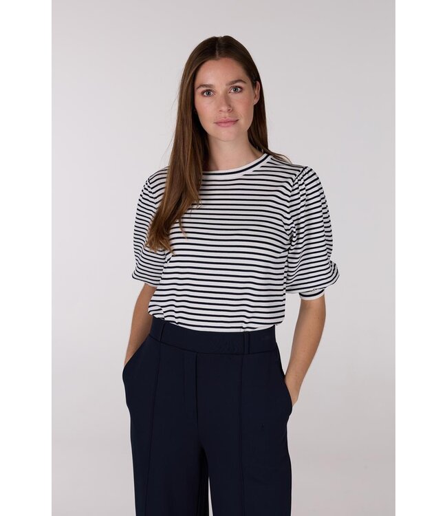 JANSEN AMSTERDAM Jansen Amsterdam Kim Top K 136 Stripe Short Puffed Sleeve Offwhite- Dark Blue