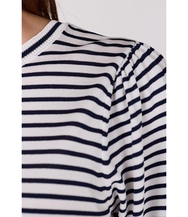 JANSEN AMSTERDAM Jansen Amsterdam Kim Top K 136 Stripe Short Puffed Sleeve Offwhite- Dark Blue