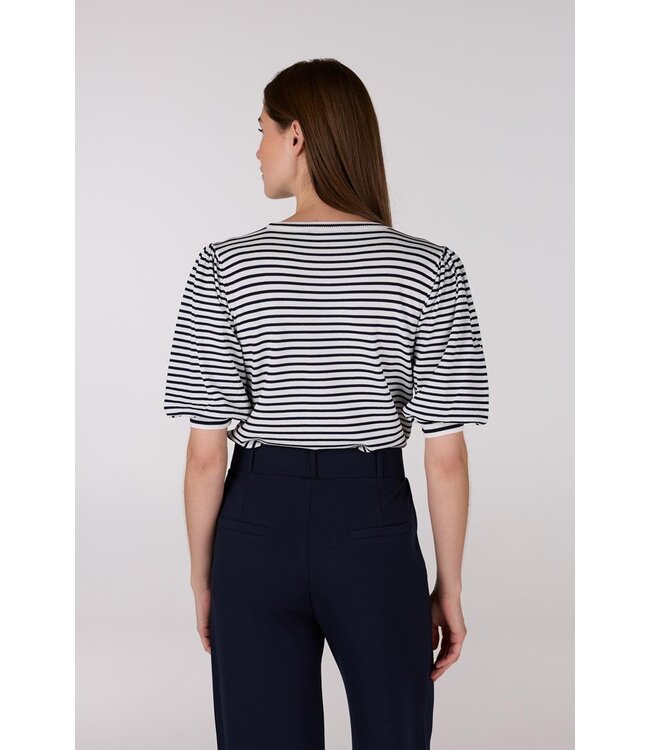 JANSEN AMSTERDAM Jansen Amsterdam Kim Top K 136 Stripe Short Puffed Sleeve Offwhite- Dark Blue
